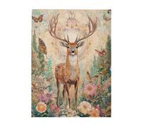 Cafemira Wildlife Art 500 Piece Wooden jigsaw Puzzle for Adults,Majestic Deer in Vintage Flower Garden,Brainstorming for Stress Relief,Exercise your hands on skills,challenge to yourself