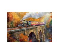 Cafemira Wooden 1000 Pieces Jigsaw Puzzle,Steam Locomotive on Stone Arch Bridge,Creative Activity Hobbies for Adults,Relax &Enjoy the Fun 0f Solving,Great for Relaxation and Display