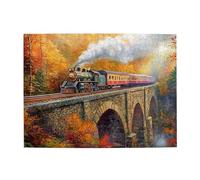 Cafemira Wooden 500 Pieces Jigsaw Puzzle,Steam Locomotive on Stone Arch Bridge,Creative Activity Hobbies for Adults,Relax &Enjoy the Fun 0f Solving,Great for Relaxation and Display