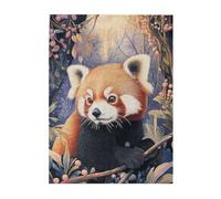Cafemira Wooden Animal Jigsaw Puzzle 500 Pcs for Adults,Adorable Red Panda Climbing Tree in Zoo,Relieve Stress and Enjoy the Fun of Solving,Every Piece is Unique,Ideal for party game nights,