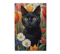 Cafemira Wooden Animals Jigsaw Puzzle 1000 Piece,A Cat Among Colorful Flowers,Brainstorming For Stress Relief,Creative Play & Holiday Party Gifts Artwork Wall Home Decor,Gift For Cats Lover