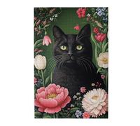 Cafemira Wooden Animals Jigsaw Puzzle 1000 Piece,The Black Cat Among The Flowers,Brainstorming For Stress Relief,Creative Play & Holiday Party Gifts Artwork Wall Home Decor,Gift For Cats Lover