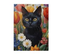 Cafemira Wooden animals Jigsaw Puzzle 500 Piece,A cat among colorful flowers,Brainstorming for Stress Relief,Creative Play & Holiday Party Gifts Artwork Wall Home Decor,gift for cats lover