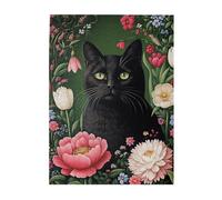 Cafemira Wooden animals Jigsaw Puzzle 500 Piece,The black cat among the flowers,Brainstorming for Stress Relief,Creative Play & Holiday Party Gifts Artwork Wall Home Decor,gift for cats lover