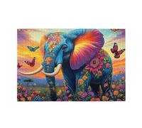 Cafemira Wooden Jigsaw,Flowers,Butterflies & Elephants,1000 Pcs Puzzle For Adults,Exercise Hands On Ability And Thinking Patience,Relax And Enjoy The Fun Of Solving Puzzles,Gift For Animal Lovers