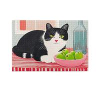 Cafemira Wooden Jigsaw Puzzle 1000 pcs,A black and white cat lies on the table,Adult puzzles game,Challenging Brain Exercise,Relieve Stress and Enjoy the Fun of Solving Puzzles,gift for pet lover