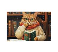 Cafemira Wooden Jigsaw Puzzle 1000 Pcs,Adult Puzzles Game,Kitten Studying Under The Library,Hands On Assembly Of Your Home Decor Wall Art,Exploratory Hobbies & Challenges,