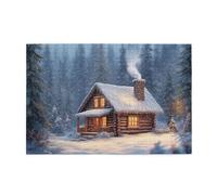 Cafemira Wooden Jigsaw Puzzle 1000 Pcs,Cozy Cabin In Snowy Landscape Winter Scene,Relieve Stress And Enjoy The Fun Of Solving,Creative Activity Hobbies For Adults,Gifts For Friends Family