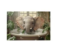 Cafemira Wooden Jigsaw Puzzle 1000 Pcs For Adult,Elephants In The Bathtub,Exercise Your Hands On Skills,Ideal For Relaxation And Family Fun,Brainstorming For Stress Relief,Gift For Animal Lovers