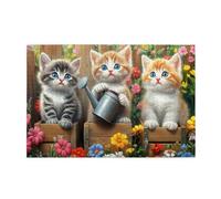 Cafemira Wooden Jigsaw Puzzle 1000 Pcs For Adult,Three Kittens In The Garden,Exercise Your Hands On Skills,Ideal For Relaxation And Family Fun,Brainstorming For Stress Relief,For Animal Lovers