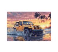 Cafemira Wooden Jigsaw Puzzle 1000 Pcs For Adults,A Car Driving Into The Beach At Sunset,Relieve Stress &Enjoy The Fun Of Solving,Hands On Assembly Of Your Home Decor Wall Art,Stunning Artwork