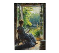 Cafemira Wooden Jigsaw Puzzle 1000 pcs for Adults,A woman reading a book in a cozy library,Relieve Stress and Enjoy the Fun of Solving,Every Piece is Unique,Great for Relaxation and Display