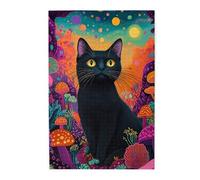 Cafemira Wooden Jigsaw Puzzle 1000 pcs for Adults,Black Cat in Enchanted Mushroom Grove,Relieve Stress and Enjoy the Fun of Solving Puzzles,Complete with family friends,Stunning Artwork