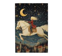 Cafemira Wooden Jigsaw Puzzle 1000 pcs for Adults,Boy Riding White Horse Under Starry Sky,Relieve Stress and Enjoy the Fun of Solving,Stunning Artwork,Party events to bring people closer together