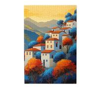 Cafemira Wooden Jigsaw Puzzle 1000 Pcs For Adults,Charming Crowded Cabins In Fall Foliage,Hands On Assembly Of Your Home Decor Wall Art,Deep Relaxation For Yourself,Every Piece Is Unique