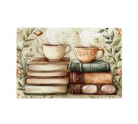 Cafemira Wooden Jigsaw Puzzle 1000 pcs,for Adults,Classics vintage-style books,steaming teacups,Relax and Enjoy the Fun of Solving,Exercise your hands on skills,pleasure both body and mind