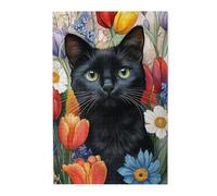 Cafemira Wooden Jigsaw Puzzle 1000 Pcs For Adults,Mysterious Black Cat Among Flowers,Relieve Stress And Enjoy The Fun Of Solving,Exercise Your Hands On Skills,Ideal For Party Game Nights