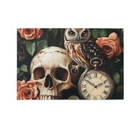 Cafemira Wooden Jigsaw Puzzle 1000 Pcs For Adults,Owl Perched On A Human Skull,Relieve Stress And Enjoy The Fun Of Solving,Hands On Assembly Of Your Home Decor Wall Art,Gift For Animal Lover
