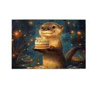 Cafemira Wooden Jigsaw Puzzle 1000 Pcs For Adults,Smiling Otter& Birthday Cake,Relieve Stress And Enjoy The Fun Of Solving,Every Piece Is Unique,Hands On Assembly Of Your Home Decor Wall Art
