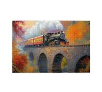 Cafemira Wooden Jigsaw Puzzle 1000 pcs for Adults,Steam Locomotive on Stone Arch Bridge,Challenging Brain Exercise,Great for Relaxation and Display,Complete with family and friends