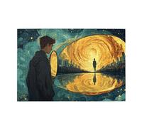 Cafemira Wooden Jigsaw Puzzle 1000 pcs for Adults,Surrealism,A man gazes into a mirror,Hands on assembly of your home decor wall art,Deep relaxation for yourself,Every Piece is Unique