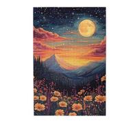 Cafemira Wooden Jigsaw Puzzle 1000 Pcs For Adults,Vibrant Sunset Sky With Full Moon Over Mountains Peaks,Relieve Stress And Enjoy The Fun Of Solving,Ideal For Relaxation And Family Fun