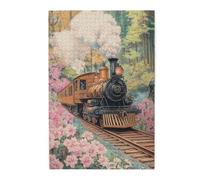 Cafemira Wooden Jigsaw Puzzle 1000 pcs for Adults,Vintage Train Through Blooming Garden,Every Piece is Unique,Exercise Hands-on Ability and Thinking Patience,Relax and Enjoy the Fun of Solving,