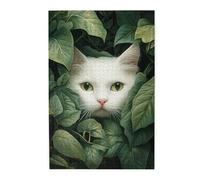 Cafemira Wooden Jigsaw Puzzle 1000 pcs for Adults,White Cat Hidden in Lush Grass,Exercise Hands-on Ability and Thinking Patience,Relax and Enjoy the Fun of Solving Puzzles,gift for cats lovers