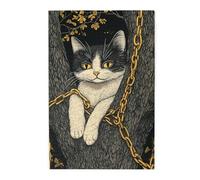 Cafemira Wooden Jigsaw Puzzle 1000 Pcs,Golden-Chained Cat Tied To Tree,Adult Puzzle Game,Exercise Hands-On Ability And Thinking Patience,For Party Game Nights And Family Recreation