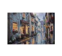 Cafemira Wooden Jigsaw Puzzle 1000 Pcs,Narrow City Street After Rain,Glowing Pavements & Reflected Lights,For Adults,Relieve Stress And Enjoy The Fun Of Solving,Brainstorming For Stress Relief