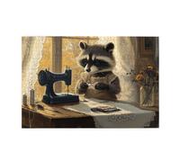 Cafemira Wooden Jigsaw Puzzle 1000 pcs,Raccoon at Old-Fashioned Sewing Table,Creative Activity Hobbies for Adults,Exercise your hands on skills,Brainstorming for Stress Relief,for Animal lover