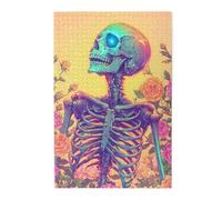 Cafemira Wooden Jigsaw Puzzle 1000 pcs,skeleton surrounded by botanical roses,Creative Activity Hobbies for Adults,Relax and Enjoy the Fun of Solving,Brain Challenge,Gifts for Friends and Family
