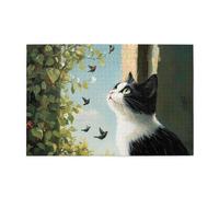 Cafemira Wooden Jigsaw Puzzle 1000 pcs,The cat looked out the window at the birds,Adult puzzles game,Relieve Stress and Enjoy the Fun of Solving Puzzles,Ideal for Relaxation and Family Fun,