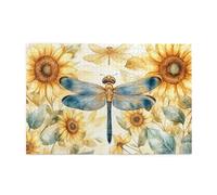 Cafemira Wooden Jigsaw Puzzle 1000 pcs,Watercolor painting of dragonflies & sunflowers,Adult puzzles game,Relieve Stress and Enjoy the Fun of Solving Puzzles,Exercise Hands on Skills and Thinking