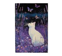 Cafemira Wooden jigsaw Puzzle 1000 pcs,White Cat in Lavender Field,Relieve Stress &Enjoy the Fun of Solving,Creative Activity Hobbies for Adults,Complete with family friends,gift for animal lover