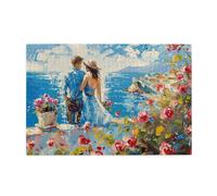 Cafemira Wooden Jigsaw Puzzle 1000 Piece,Couple With Roses And Island By Ocean,For Adults,Relax And Enjoy The Fun Of Solving Puzzles,Use Your Imagination To The Fullest,Gifts For Partners Lovers