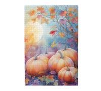 Cafemira Wooden Jigsaw Puzzle 1000 Piece for Adult,A colorful watercolor painting of pumpkins,Stunning Artwork,Exercise Hands on Skills and Thinking,Relax and Enjoy the Fun of Solving Puzzles