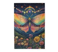 Cafemira Wooden Jigsaw Puzzle 1000 Piece for Adult,Enchanting Moth Among Blooms,Moonlit Garden Visitor,Relieve stress and enjoy the fun of solving,Great for Relaxation &Display,Stunning Artwork