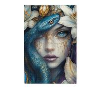 Cafemira Wooden Jigsaw Puzzle 1000 Piece For Adult,Gothic Goddess With Serpent,Darkly Elegant Mythological Art,Relieve Stress And Enjoy The Fun Of Solving,Great For Relaxation And Display