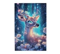 Cafemira Wooden Jigsaw Puzzle 1000 Piece For Adult,Majestic Deer Under Starry Sky Surrounded By Flowers,Relieve Stress And Enjoy The Fun Of Solving,Let Your Imagination Run Wild,For Animal Lovers
