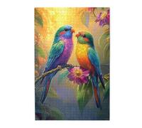 Cafemira Wooden Jigsaw Puzzle 1000 Piece for Adult,Two Love birds on Treetop,Romantic Avian Couple in Canopy,Exercise Hands on Skills and Thinking,Relax and Enjoy the Fun of Solving Puzzles