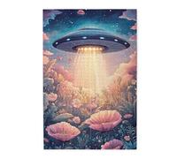 Cafemira Wooden Jigsaw Puzzle 1000 Piece For Adult,Ufo Hovering Over Flower-Filled Meadow,Exercise Your Hands On Skills,Relax And Enjoy The Fun Of Solving,Complete With Family Friends