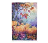 Cafemira Wooden Jigsaw Puzzle 1000 Piece for Adult,Watercolor Pumpkins Under Moonlight,Dreamy Autumn Night Scene,Exercise Hands on Skills and Thinking,Relax and Enjoy the Fun of Solving Puzzles