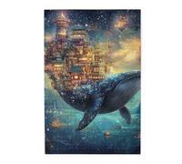 Cafemira Wooden Jigsaw Puzzle 1000 Piece for Adult,Whale Soaring Through Clouds with Oriental City on Its Back,Exercise Hands on Skills and Thinking,Relax and Enjoy the Fun of Solving Puzzles