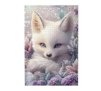 Cafemira Wooden Jigsaw Puzzle 1000 Piece For Adult,White Foxes Cub Nestled Among Soft Feathers And Blossoms,Dreamy Wildlife Scene,Relieve Stress And Enjoy The Fun Of Solving,Challenge To Yourself