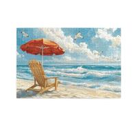 Cafemira Wooden Jigsaw Puzzle 1000 Pieces For Adults,Beach Scenerocking Chair Under Sunshade On Sandy Shore,Relax Enjoy The Fun Of Solving,Exercise Your Hands On Skills,Complete With Family