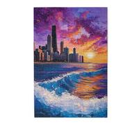 Cafemira Wooden jigsaw Puzzle 1000 Pieces for Adults,Coastal Cityscape,Ocean Meets Urban Skyline,Relieve Stress and Enjoy the Fun of Solving,Exercise your hands on skills,Complete with family