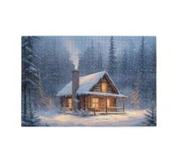 Cafemira Wooden Jigsaw Puzzle 1000 Pieces For Adults,Cozy Cabin In Snowy Landscape Winter Scene,Relax Enjoy The Fun Of Solving,Exercise Your Hands On Skills,Complete With Family Friends