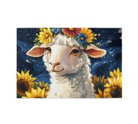 Cafemira Wooden Jigsaw Puzzle 1000 Pieces For Adults,Cute Sheep With Flower Garlands,Goodnight Greetings,Relax Enjoy The Fun Of Solving,Exercise Your Hands On Skills,Every Piece Is Unique
