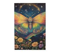 Cafemira Wooden jigsaw Puzzle 1000 Pieces for Adults,Enchanting Moth Among Blooms,Moonlit Garden Visitor,Relieve Stress and Enjoy the Fun of Solving Puzzles,Great for Relaxation and Display